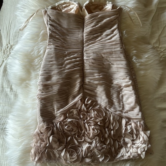 Nude Beige cocktail formal dress strapless mini bodycon jeweled pleated florette - Picture 6 of 11